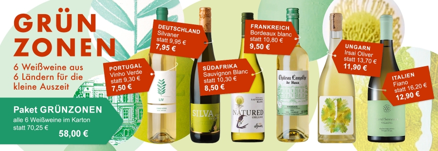Auch mit Wein lassen sich kleine Oasen schaffen - 6 Weißweine aus 6 Ländern zum Aperitif oder für die leichte Küche - jetzt zu Probierpreisen!
